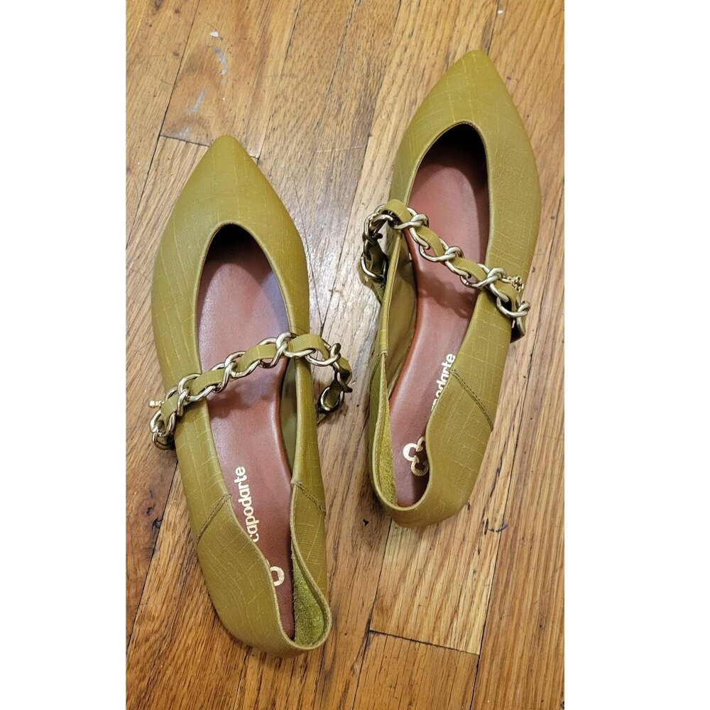 Capodarte Green Leather Flats Size 7 NEW
